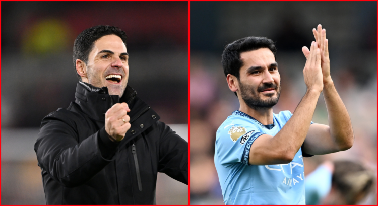 An image featuring Arsenal boss Mikel Arteta and Man City star Ilkay Gundogan.