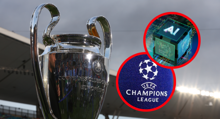 An image featuring the Champions League trophy and the Champions League logo.