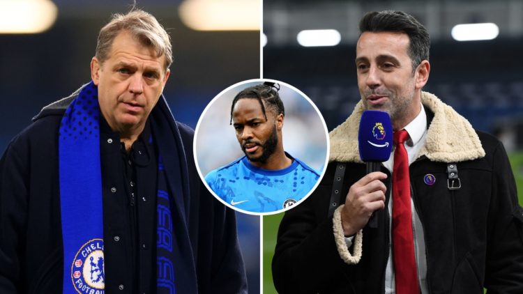 Split image of Edu Gaspar and Todd Boehly. Inset, Raheem Sterling.