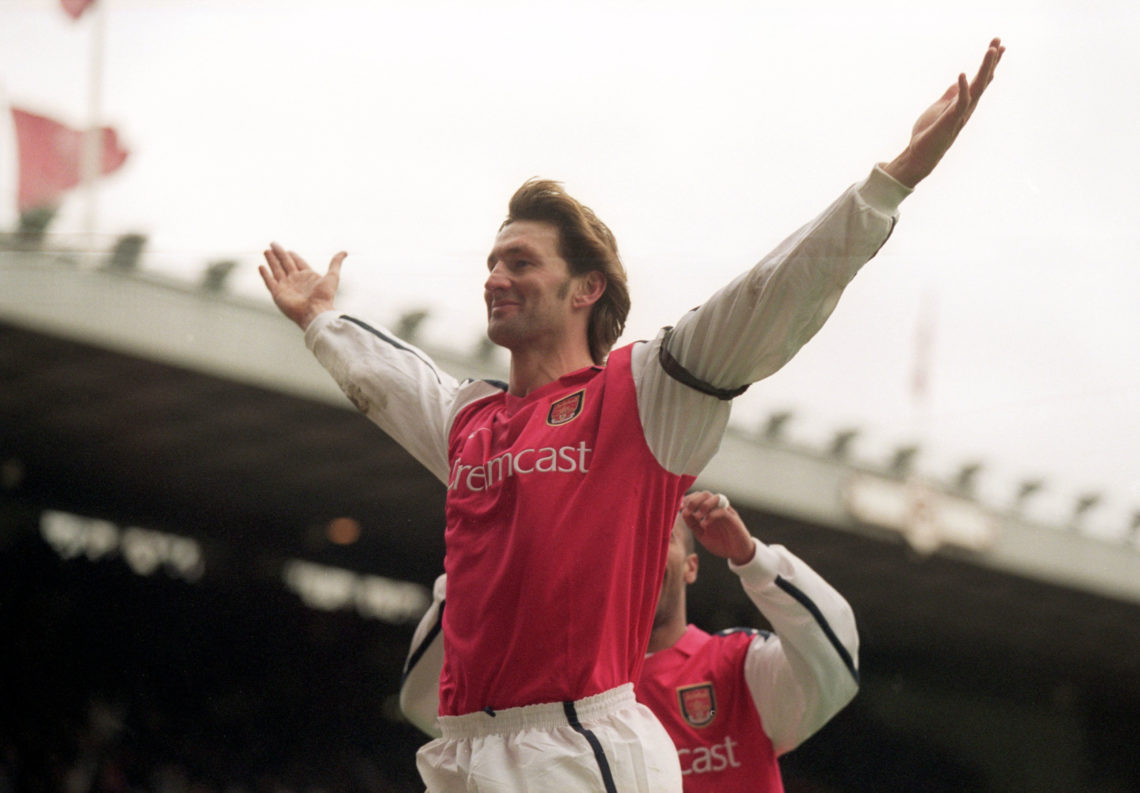 26 Dec 2000:  Tony Adams celebrates his goal for Arsenal during the FA Carling Premier League match against Leicester City played at Highbury in Lo...