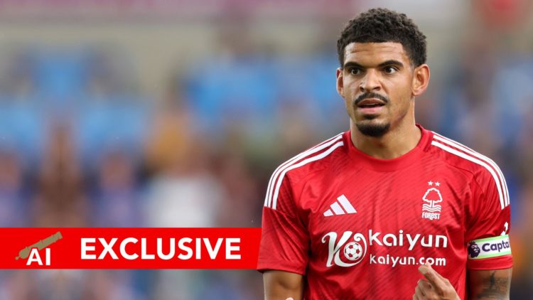 Morgan Gibbs-White of Nottingham Forest reacts during the Pre-Season Friendly match between Chesterfield and Nottingham Forest. Overlaid, an exclus...