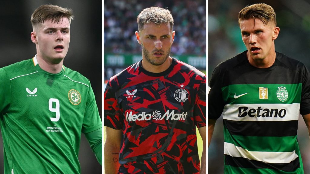 Split image of Evan Ferguson, Santiago Giminez, and Viktor Gyokeres.