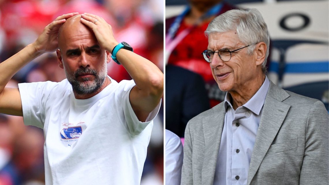 Split image of Pep Guardiola and Arsene Wenger.