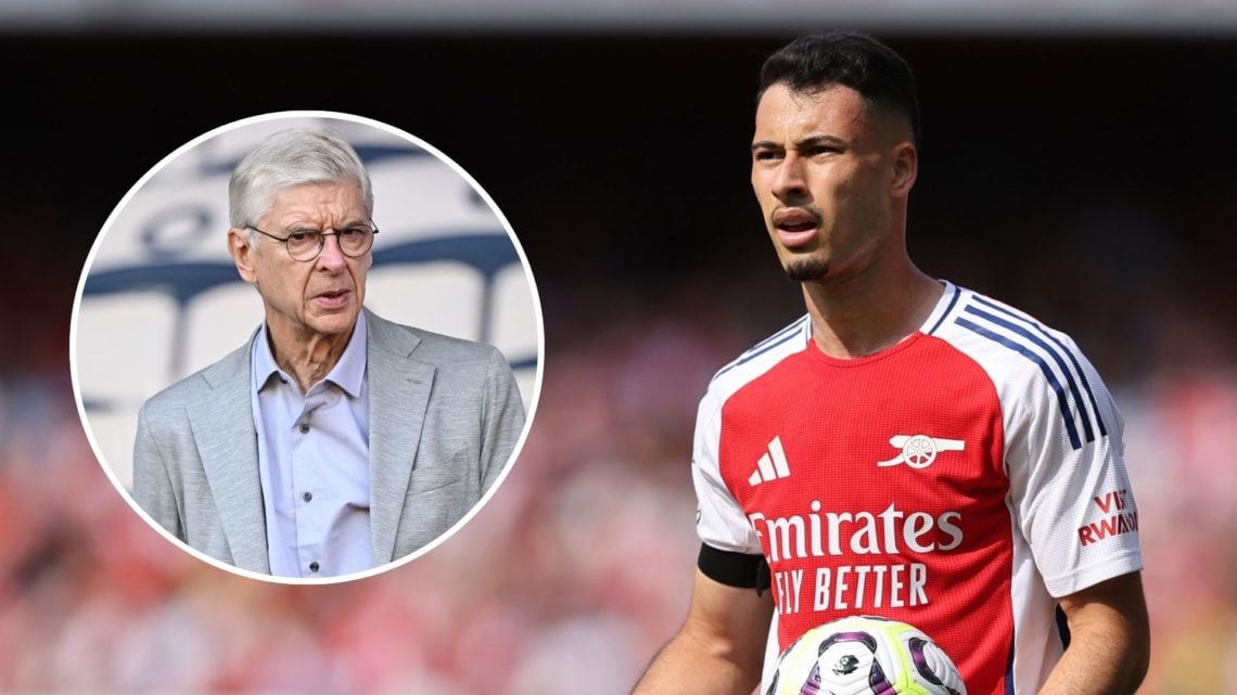 Gabriel Martinelli of Arsenal during the Premier League match. Inset, Arsene Wenger.