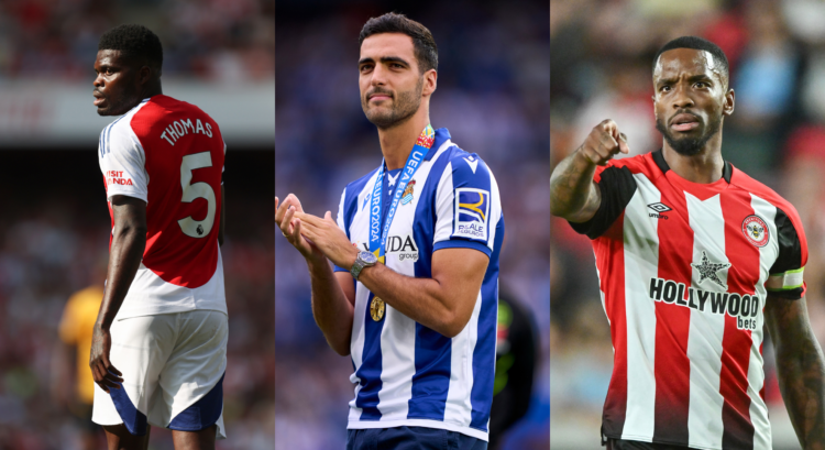 An image featuring Thomas Partey, Mikel Merino and Ivan Toney.
