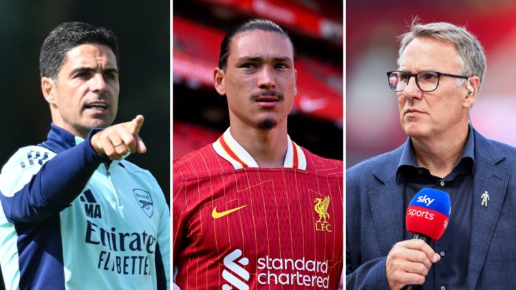 Split image of Mikel Arteta, Darwin Nunez, and Paul Merson.