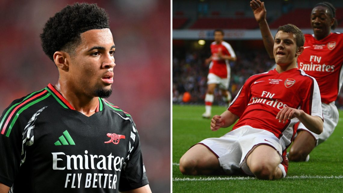 Split image of Ethan Nwaneri and a young Jack Wilshere.