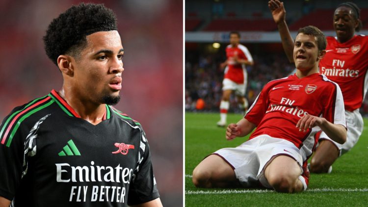 Split image of Ethan Nwaneri and a young Jack Wilshere.