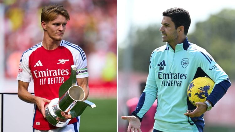 Split image of Martin Odegaard and Mikel Arteta.
