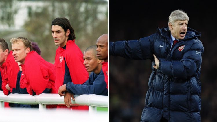 Split image of Robert Pires and Arsene Wenger.