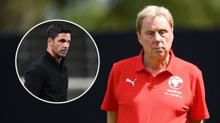 Harry Redknapp of England during a Soccer Aid for Unicef 2022 Training Session. Inset, Mikel Arteta.