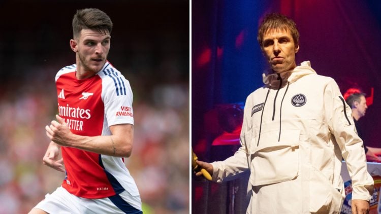 Split image of Declan Rice and Liam Gallagher.