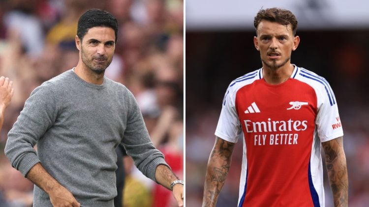 Split image of Ben White and Mikel Arteta.