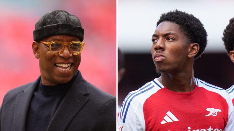 Split image of Ian Wright and Myles Lewis-Skelly.
