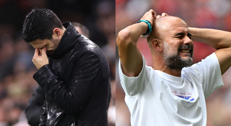 An image featuring Arsenal boss Mikel Arteta and Manchester City manager Pep Guardiola.