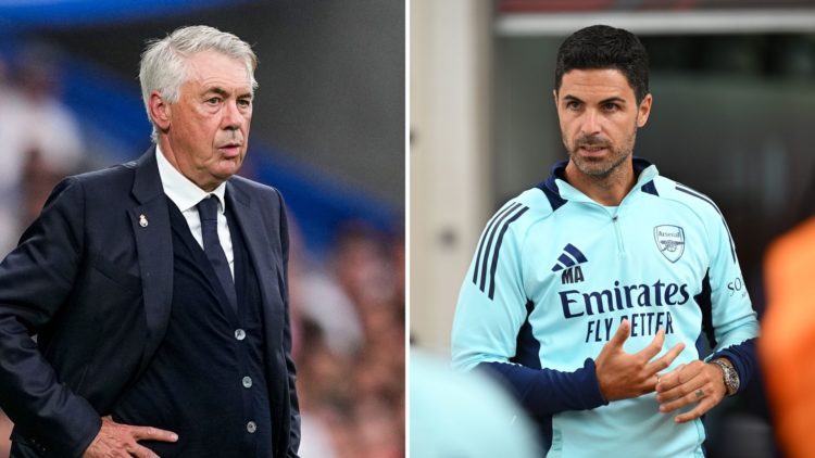 Split image of Carlos Ancelotti and Mikel Arteta.