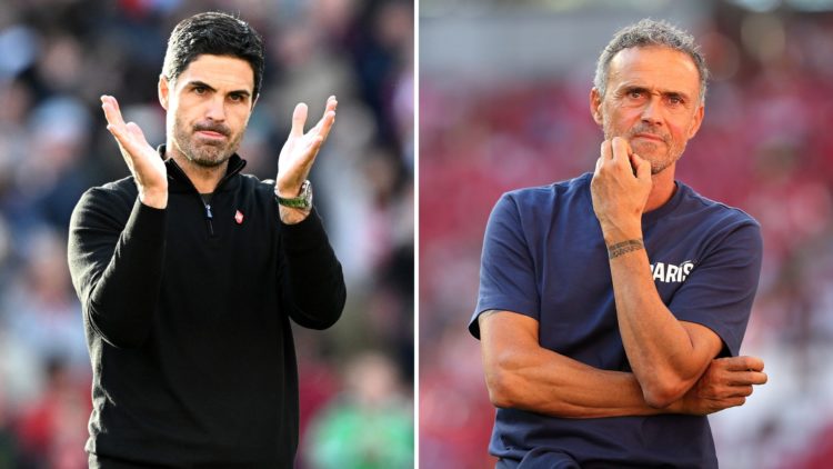 Split image of Mikel Arteta and Luis Enrique.