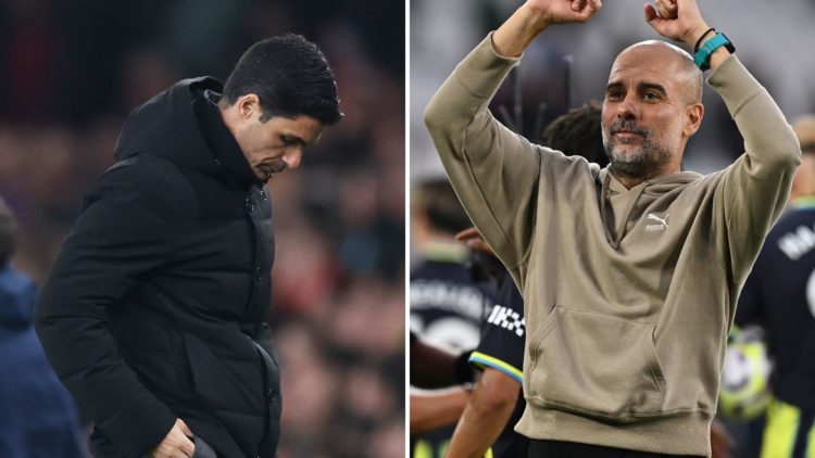 Split image of Mikel Arteta and Pep Guardiola.