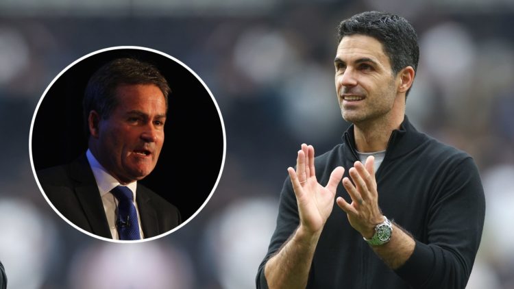 Arsenal manager Mikel Arteta applauds the fans at the final whistle during the Premier League match. Inset, Richard Keys.