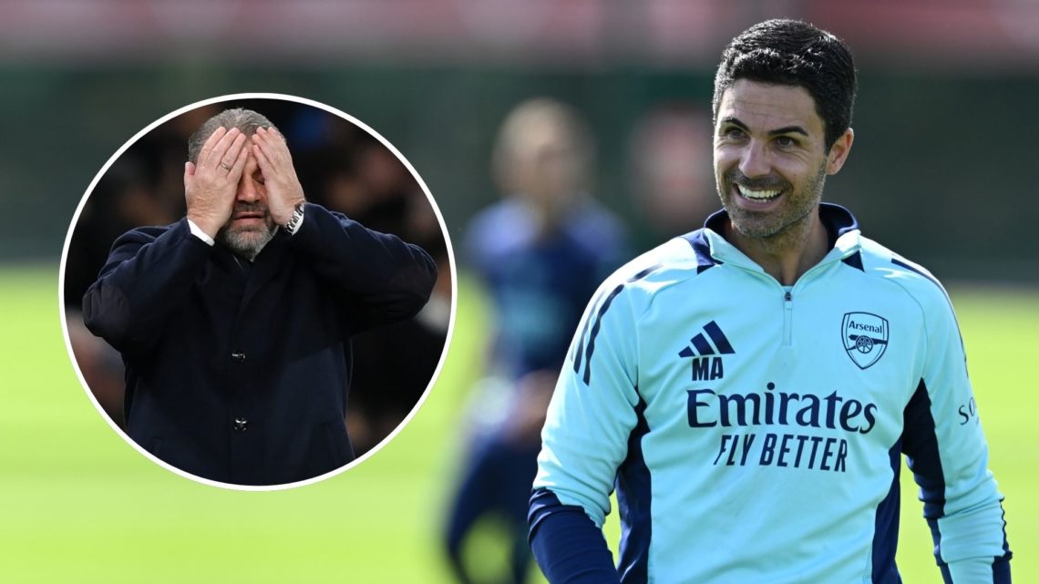 Arsenal manager Mikel Arteta at Sobha Realty Training Centre. Inset, Ange Postecoglou.