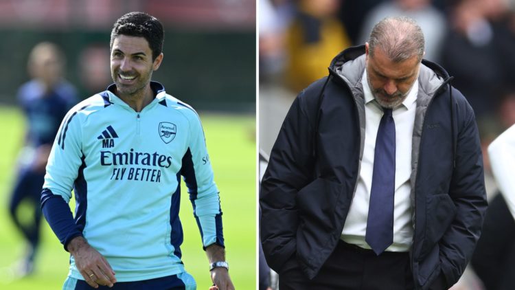 Split image of Mikel Arteta and Postecoglou.