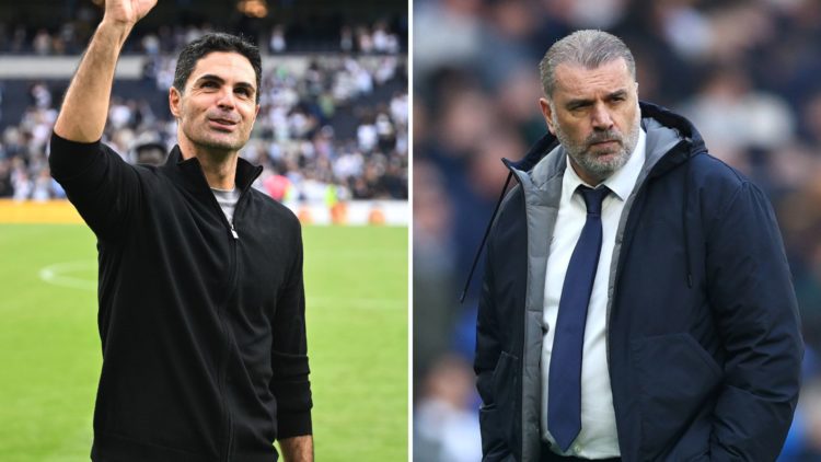 Split image of Mikel Arteta and Ange Postecoglou.