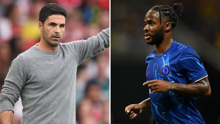 Split image of Mikel Arteta and Raheem Sterling.