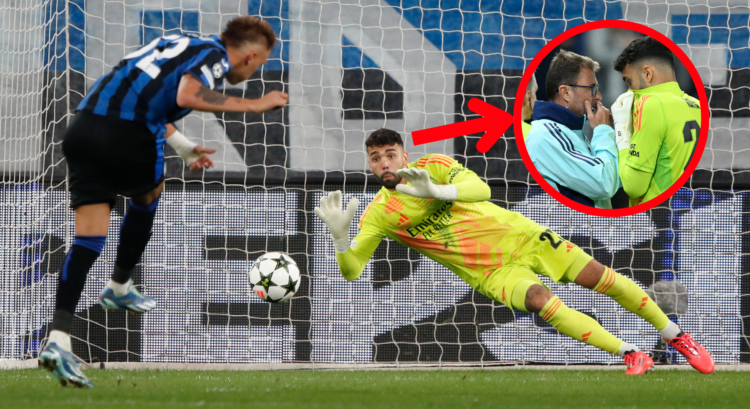 An image featuring David Raya's penalty save for Arsenal against Atalanta.