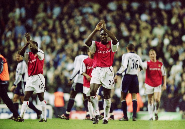 17 Nov 2001:  Sol Campbell of Arsenal salutes the fans after the FA Barclaycard Premiership match between Tottenham Hotspur and Arsenal played at W...