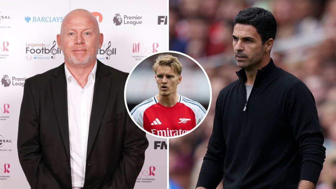 Split image of Perry Groves and Mikel Arteta. Inset, Martin Odegaard.