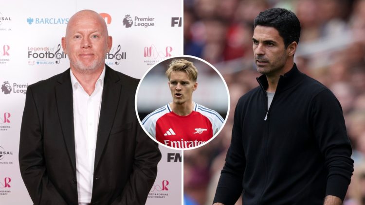 Split image of Perry Groves and Mikel Arteta. Inset, Martin Odegaard.