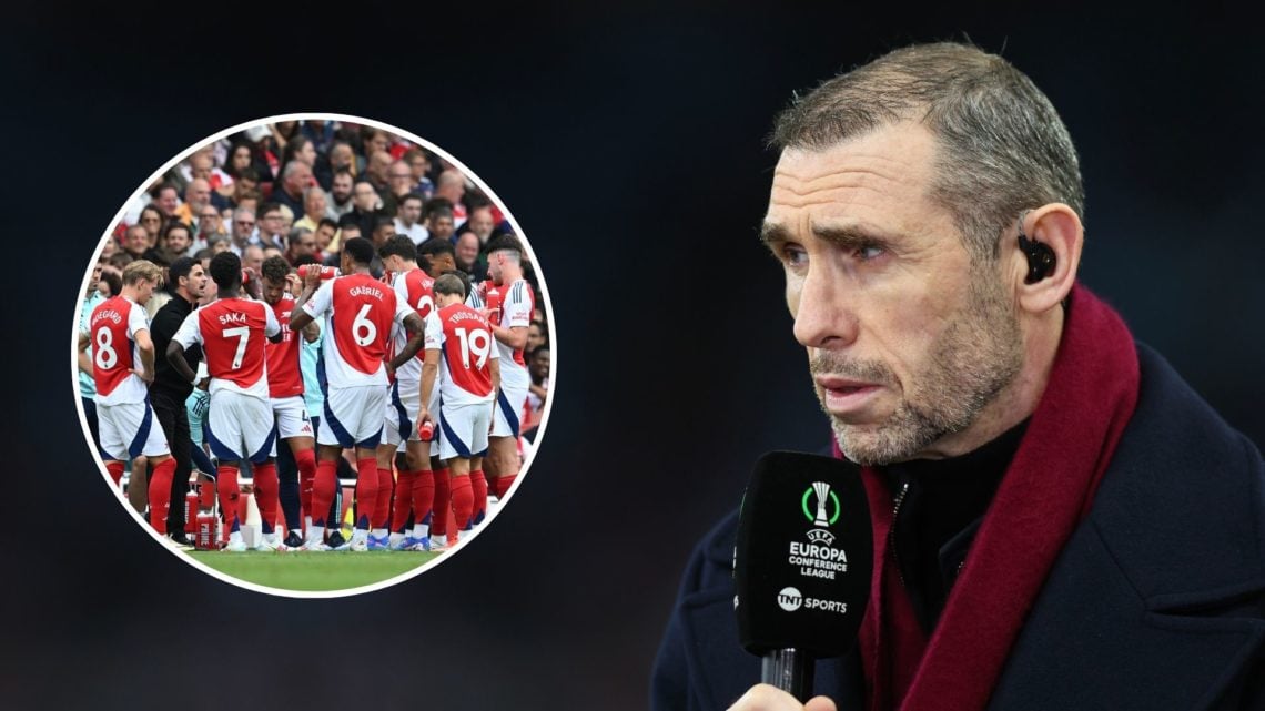 Former footballer Martin Keown working for TNT Sports during the UEFA Europa Conference League. Inset, Arsenal squad.