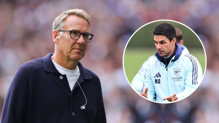 Sky Sports pundit Paul Merson during the Premier League match between Tottenham Hotspur FC and Arsenal FC. Inset, Mikel Arteta.