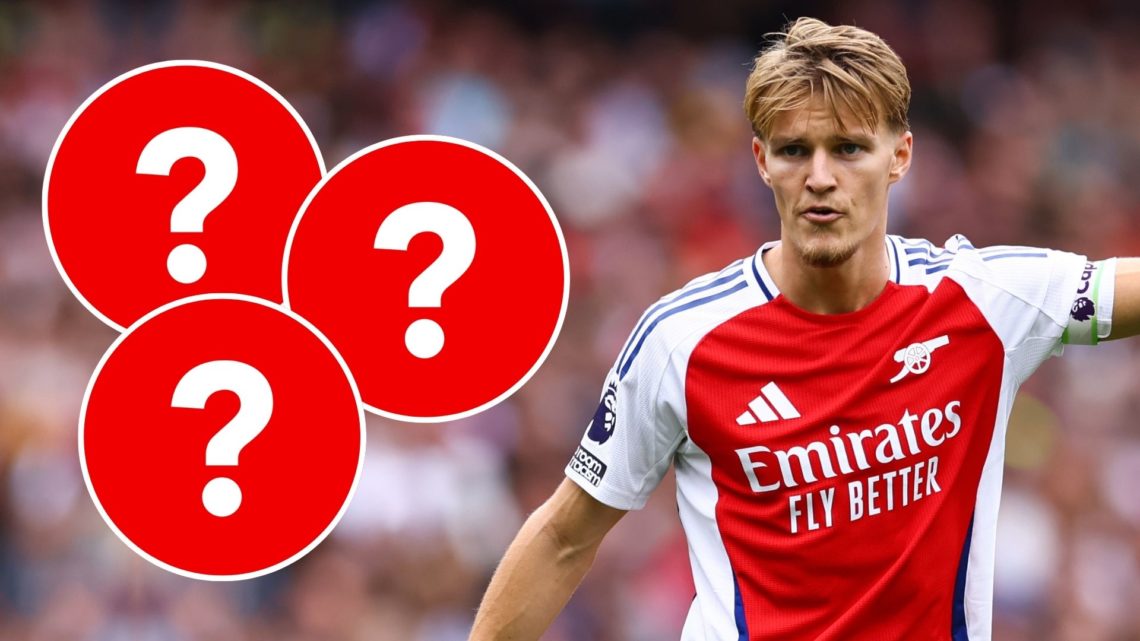 Martin Odegaard of Arsenal during the Premier League match between Arsenal FC and Brighton & Hove Albion FC. Inset, three question marks.