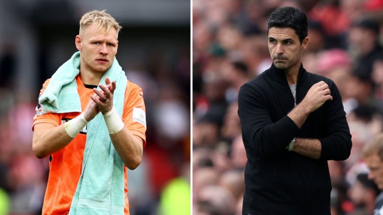Split image of Aaron Ramsdale and Mikel Arteta.