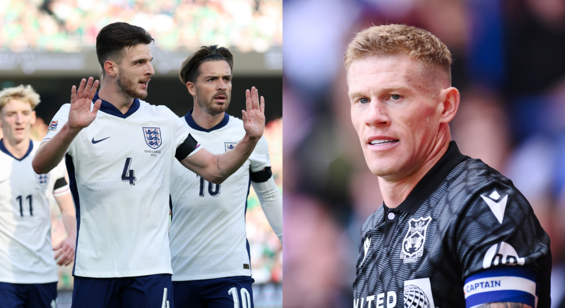 A compilation of images featuring Declan Rice and James McClean.