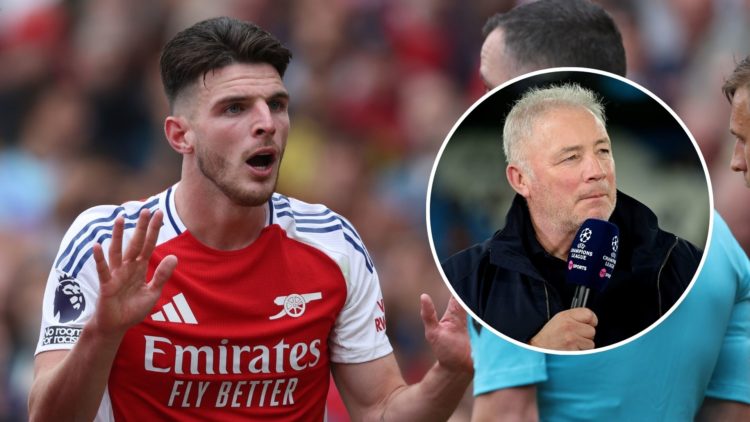 Declan Rice of Arsenal is sent off by Referee Christopher Kavanagh during the Premier League match. Inset, Ally McCoist.