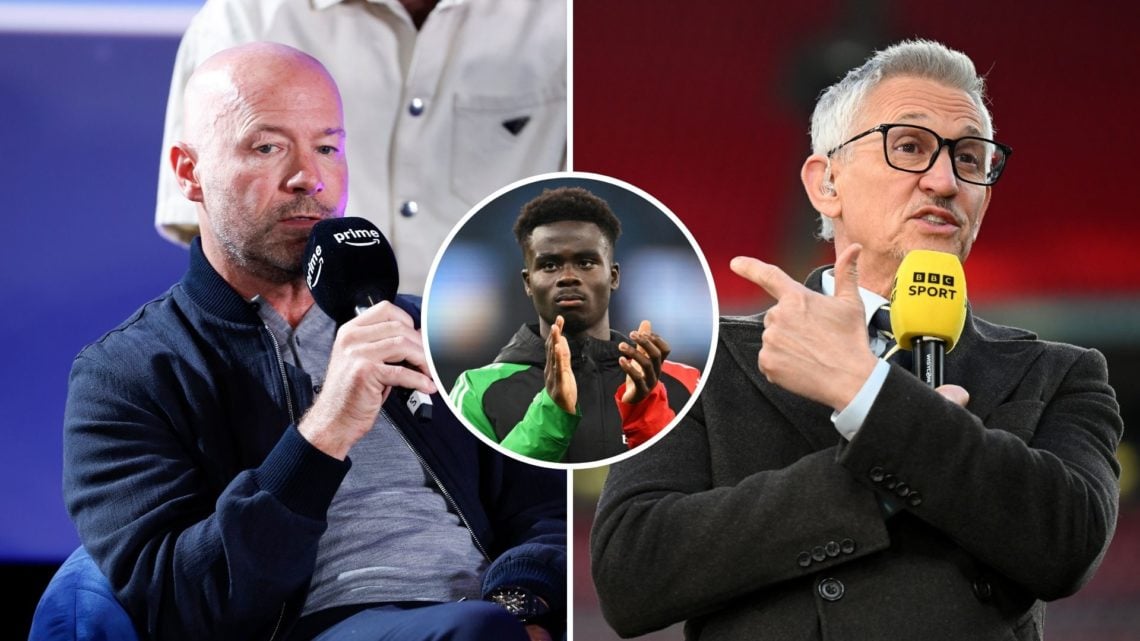 Split image of Alan Shearer and Gary Lineker. Inset, Bukayo Saka.