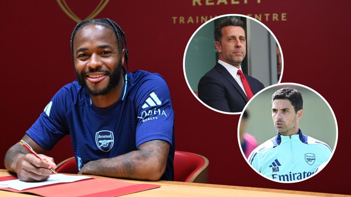 Arsenal unveil new signing Raheem Sterling at Sobha Realty Training Centre. Inset, Edu Gaspar and Mikel Arteta.