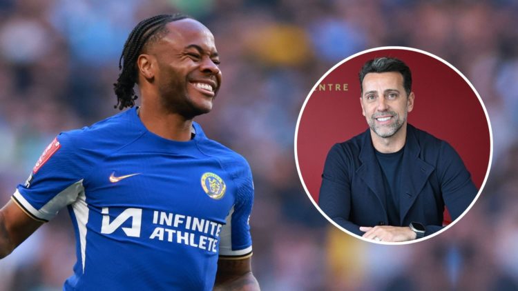 Raheem Sterling of Chelsea during the Emirates FA Cup Semi Final match. Inset, Edu Gaspar.