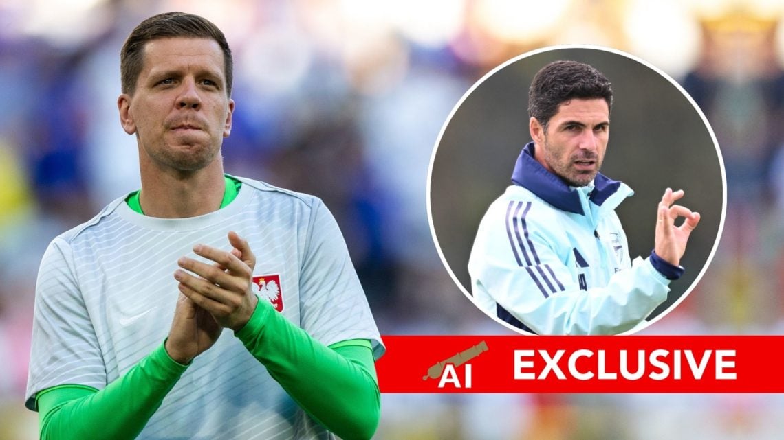 Wojciech Szczesny is greetings fans after the UEFA Euro 2024 Group D match between France v Poland. Inset, Mikel Arteta. Overlaid, an exclusive ban...