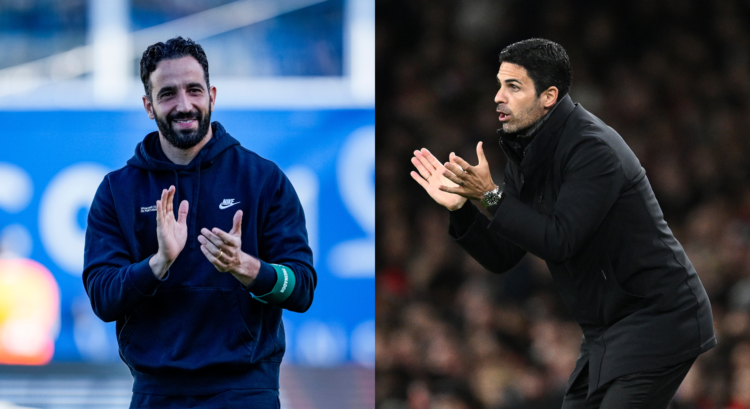 An image featuring Ruben Amorim and Mikel Arteta.