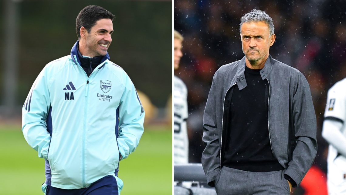 Split image of Mikel Arteta and Luis Enrique.