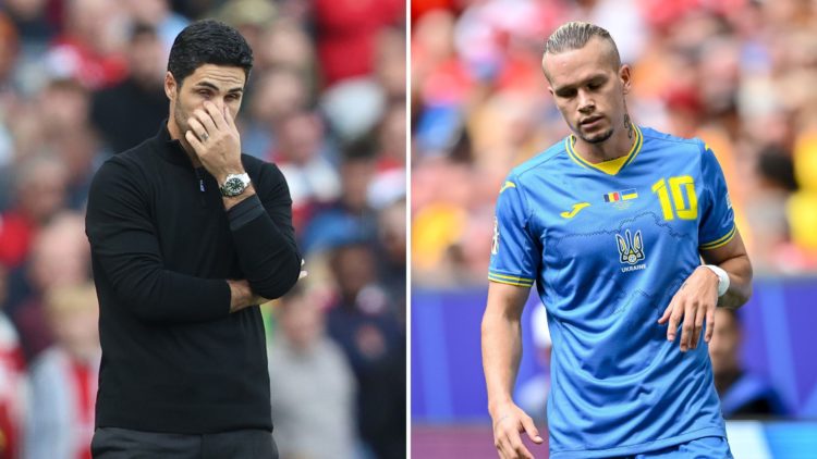 Split image of Mikel Arteta and Mykhailo Mudryk.