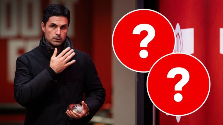 Mikel Arteta, Manager of Arsenal reacts during the UEFA Champions League 2024/25 League Phase MD2 match. Inset, two question marks.