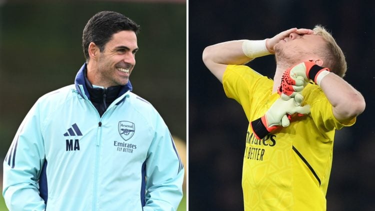 Split image of Mikel Arteta and Aaron Ramsdale.