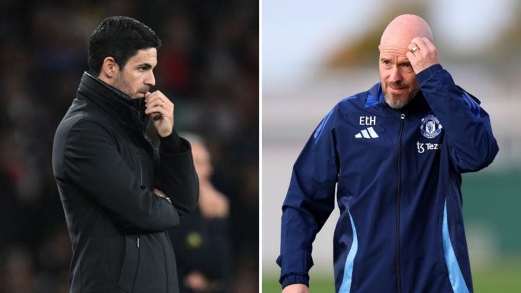Split image of Mikel Arteta and Erik Ten Hag.