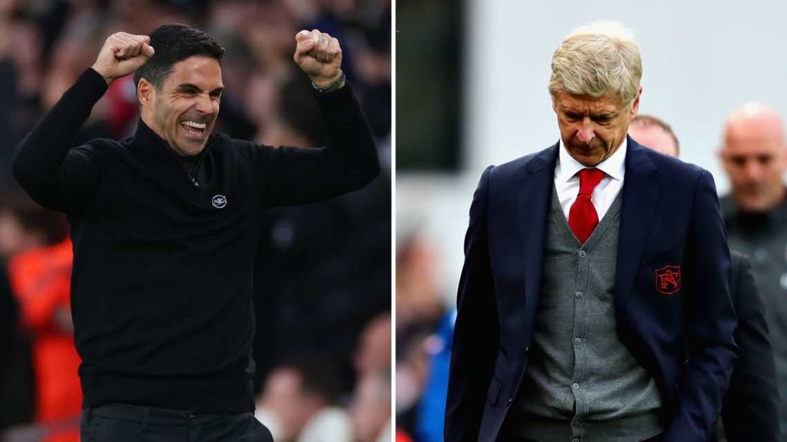 Split image of Mikel Arteta and Arsene Wenger.