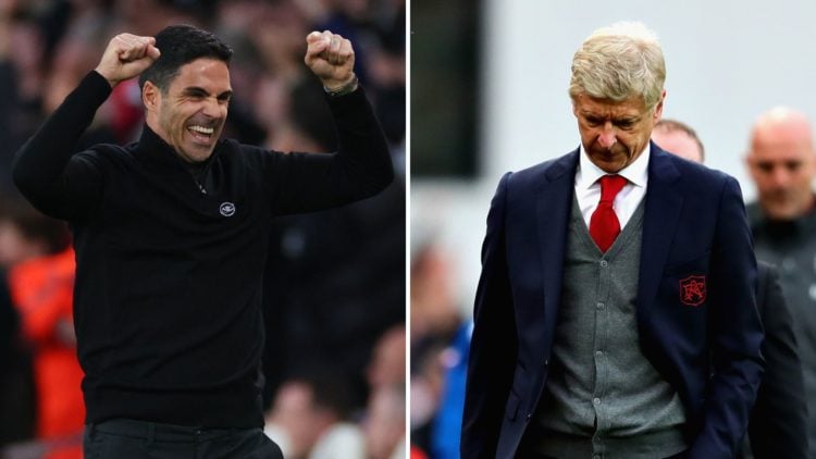 Split image of Mikel Arteta and Arsene Wenger.