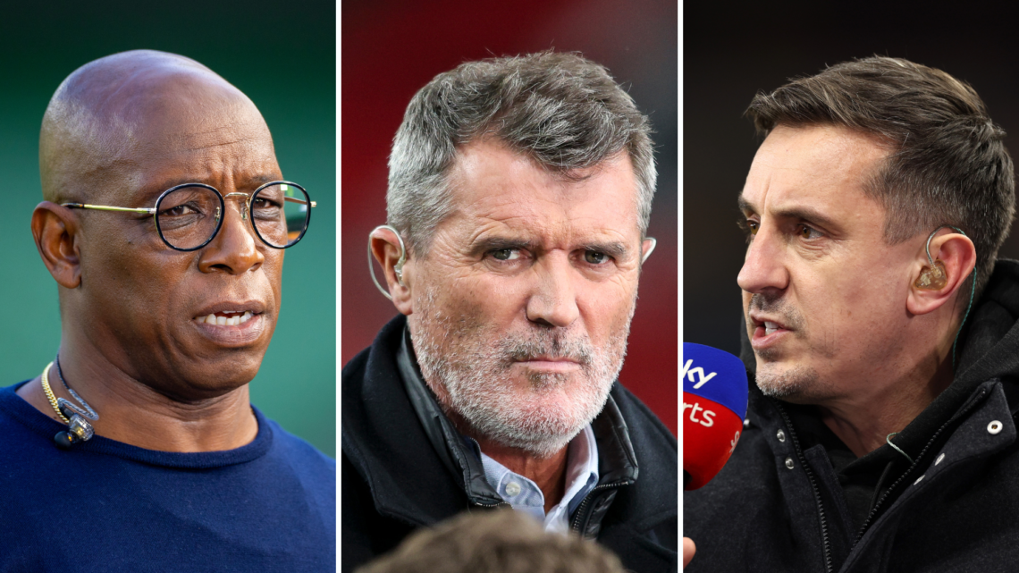 Ian Wright on the left, Roy Keane in the middle, and Gary Neville on the right